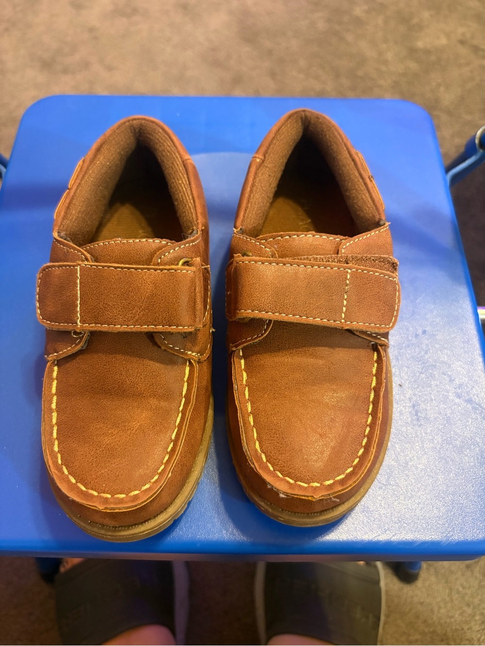 Kids Brown Leather Velcro Dress Shoes
